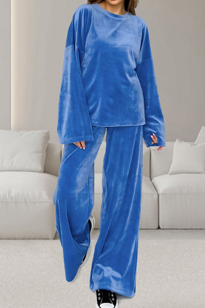 Ensemble Deux Pièces avec Haut à Manches Longues Col Rond et Pantalon à Cordon pour Femme | Idéal pour un Usage Quotidien