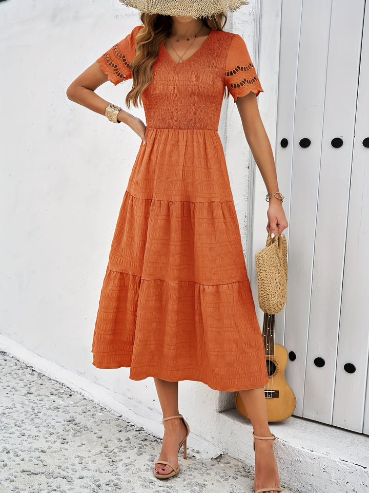 Robe Longue Orange avec Manches en Dentelle pour Femmes | Idéale pour les Événements d'Été