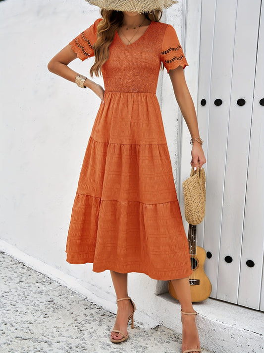 Robe Longue Orange avec Manches en Dentelle pour Femmes | Idéale pour les Événements d'Été