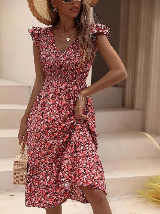 Robe Midi à Imprimé Floral pour Femme | Idéale pour les Mariages et les Événements de Printemps