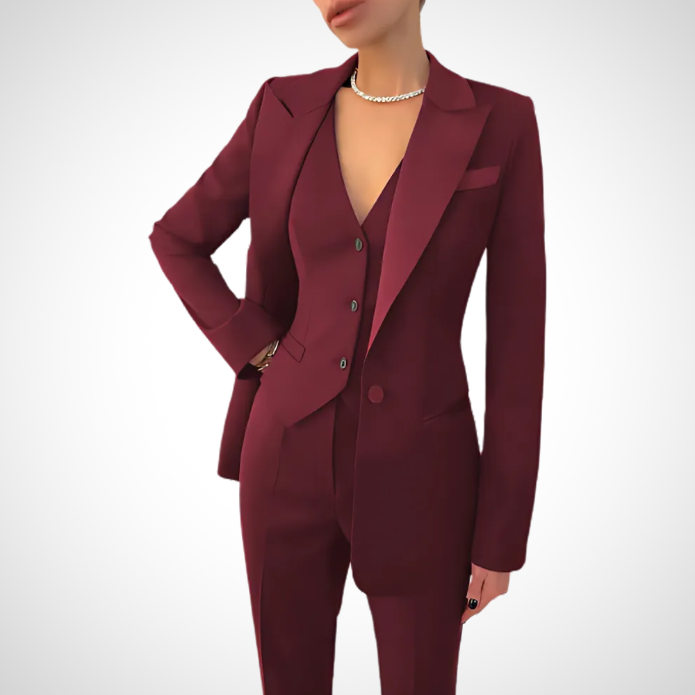 Ensemble Trois Pièces Avec Blazer, Gilet Et Pantalon Ajusté Pour Femmes | Idéal Pour Tenues Professionnelles Et Quotidiennes