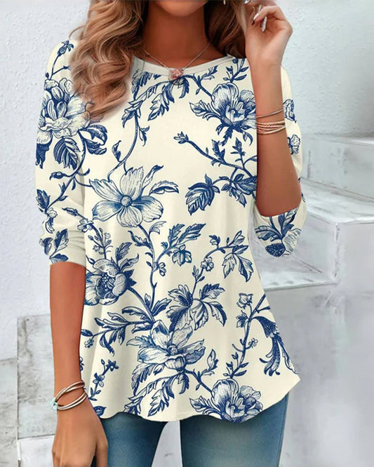 Blouse À Imprimé Floral Bleu Pour Femme Avec Manches Longues | Idéal Pour Un Usage Quotidien