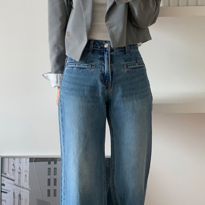 Jean à Jambe Large avec Taille Haute Structurée pour Femme | Idéal pour Tenues Décontractées