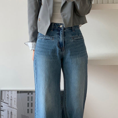 Jean à Jambe Large avec Taille Haute Structurée pour Femme | Idéal pour Tenues Décontractées