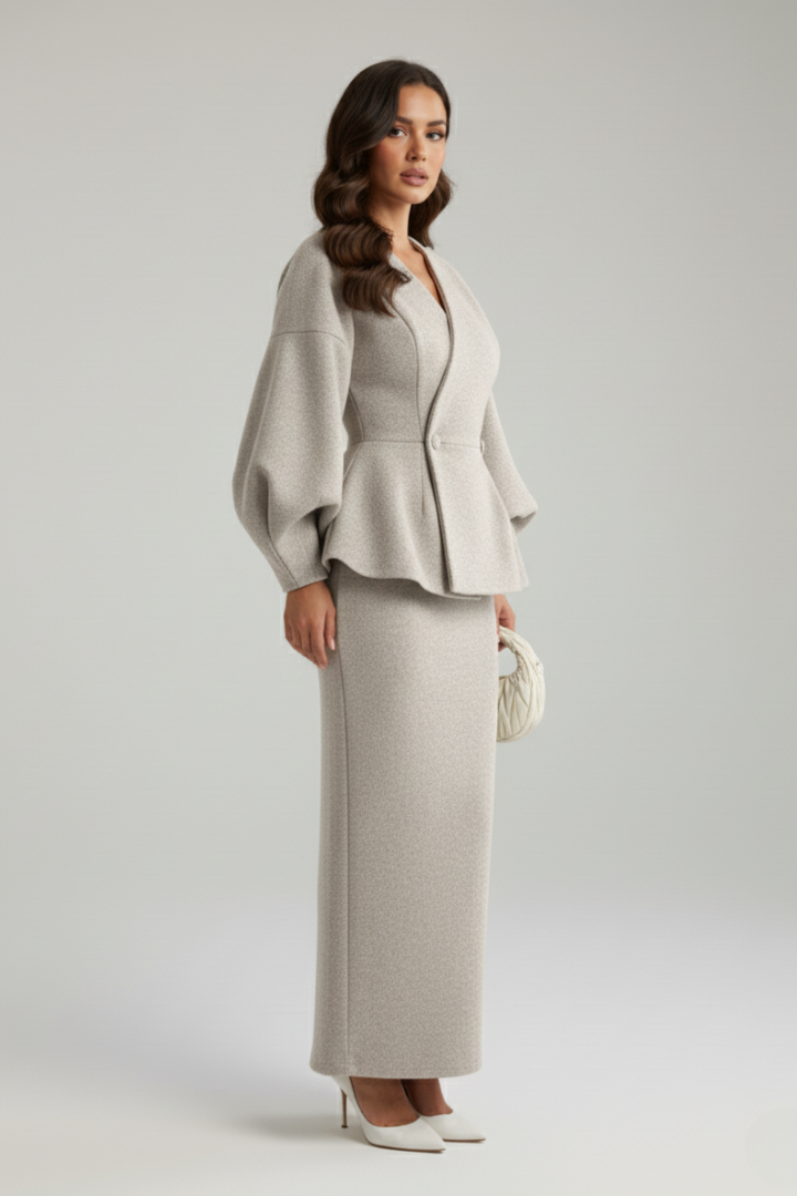 Ensemble blazer et jupe cache-cœur pour femmes