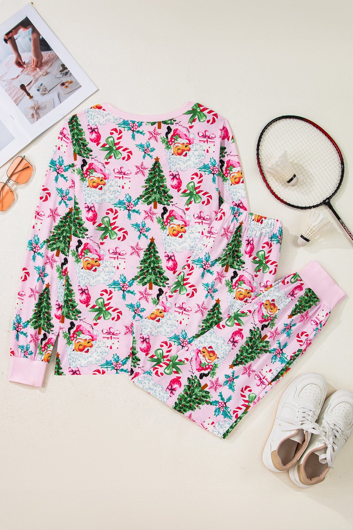 Ensemble loungewear imprimé Noël pour femmes