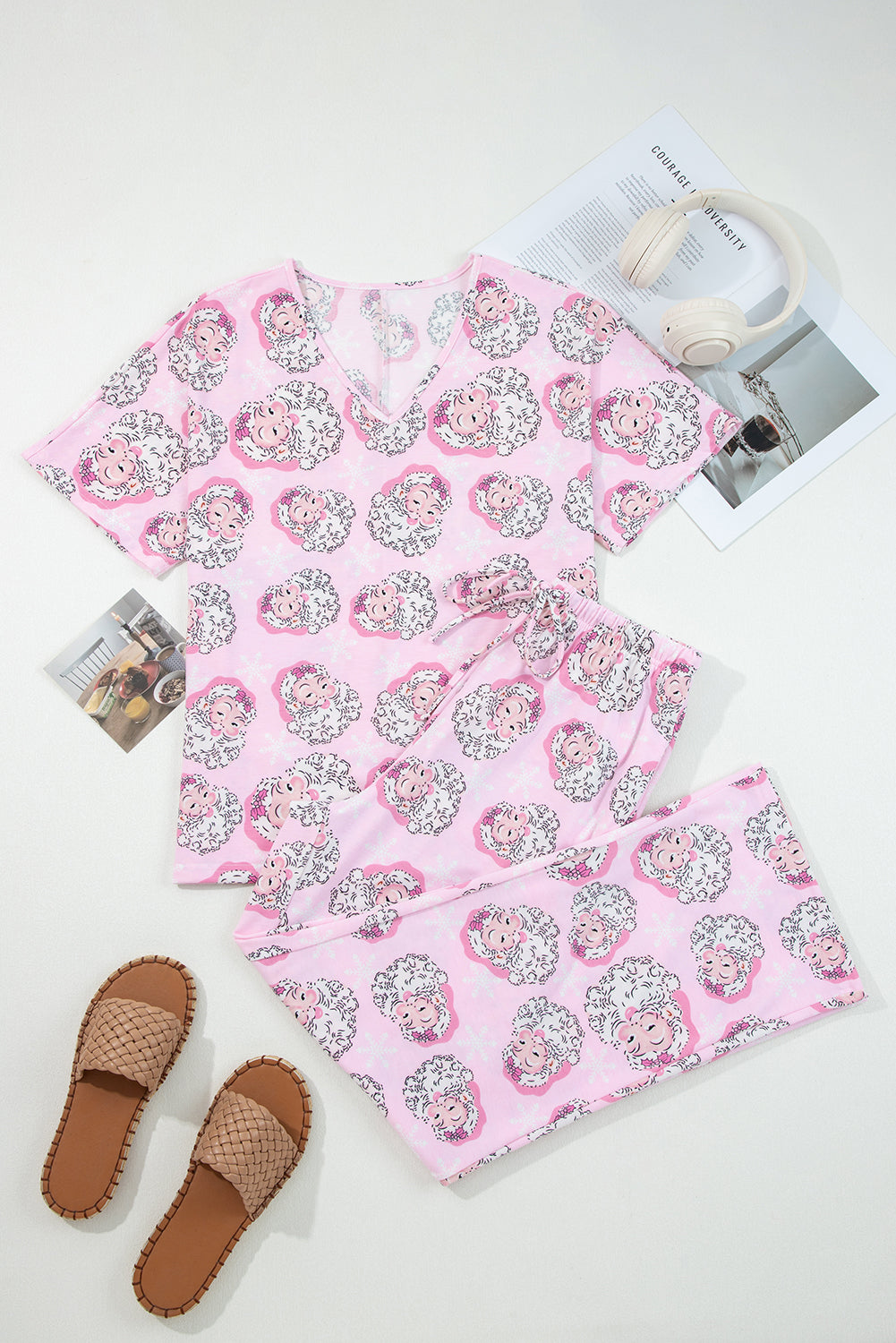 Ensemble loungewear imprimé Père Noël pour femmes