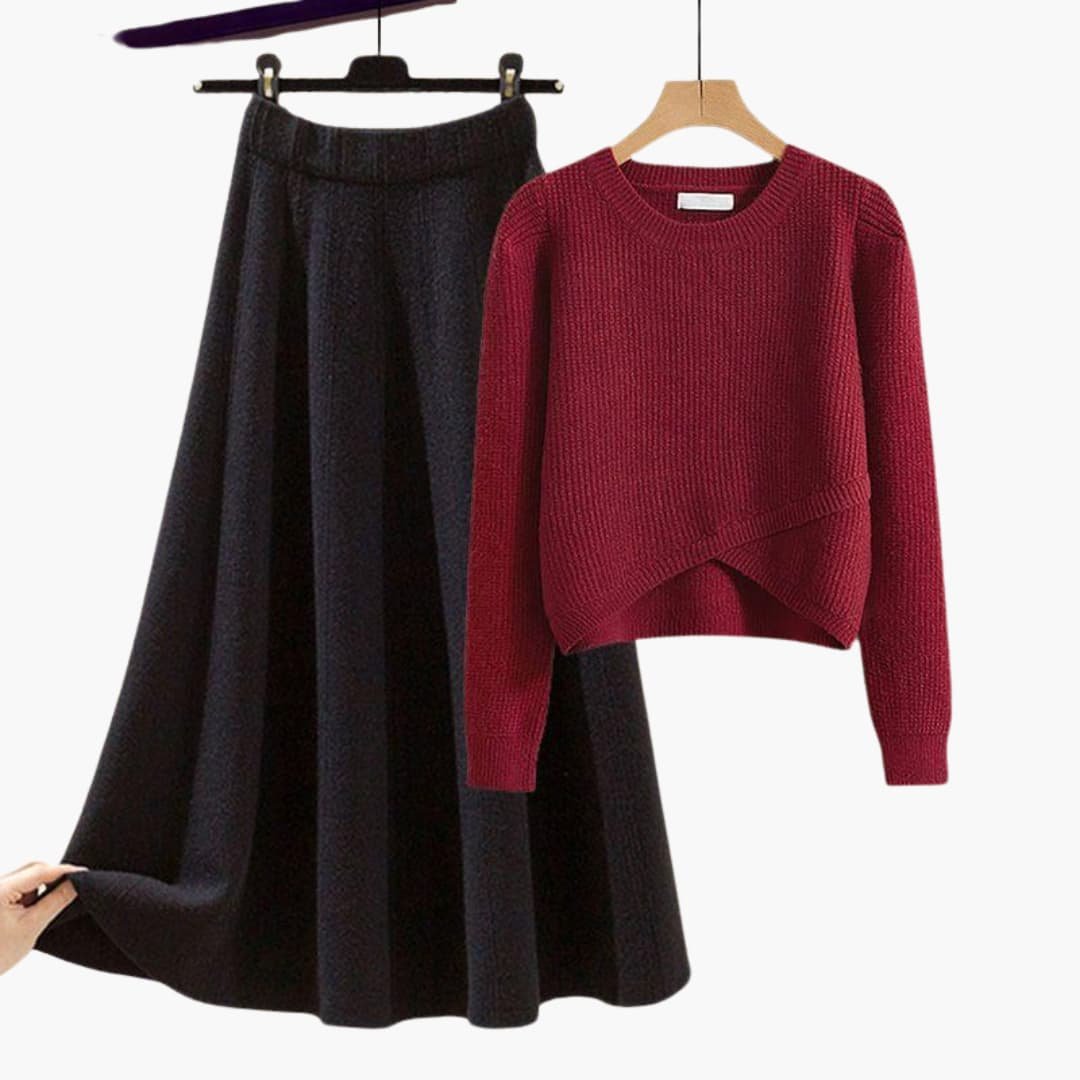 Ensemble pull et jupe midi pour femmes