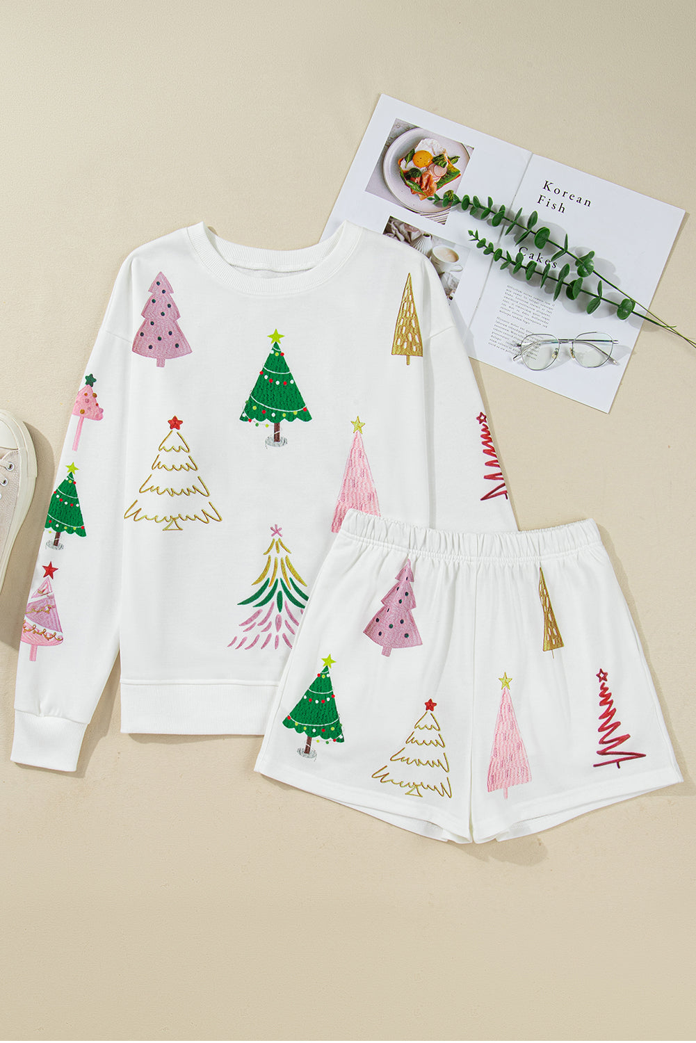 Ensemble sweat et short à imprimé de sapins pour femmes