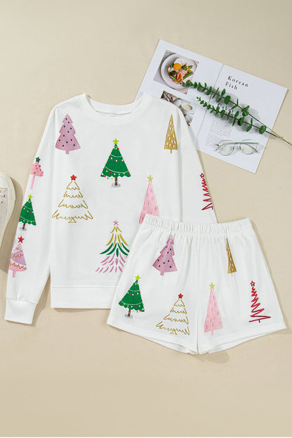 Ensemble sweat et short à imprimé de sapins pour femmes