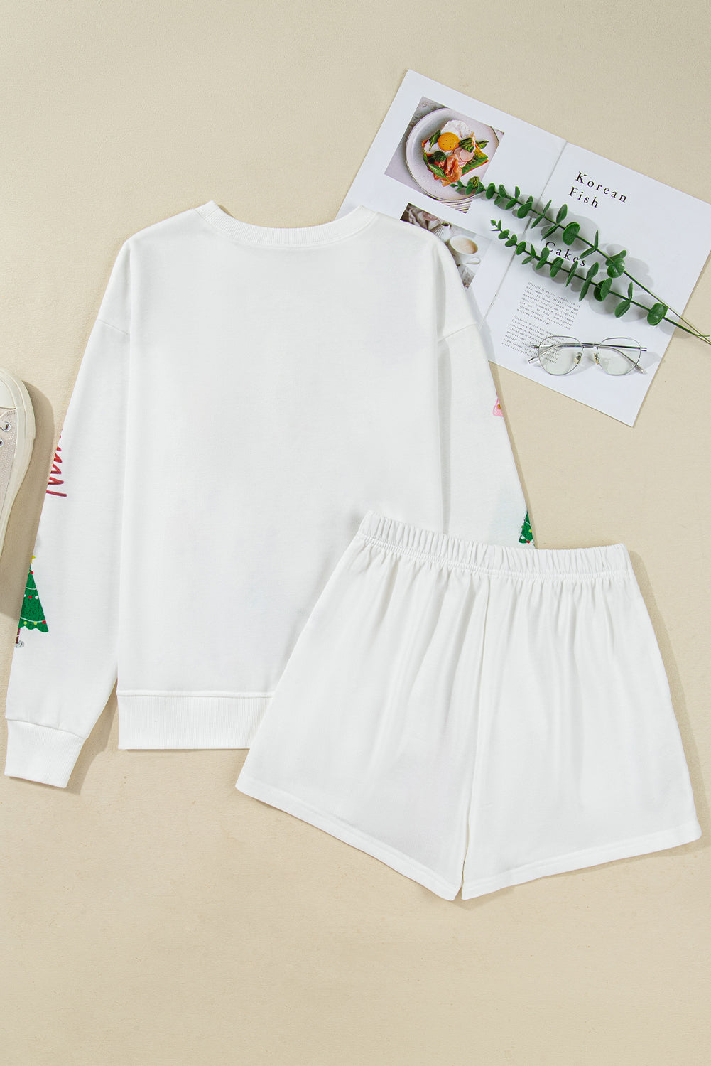 Ensemble sweat et short à imprimé de sapins pour femmes