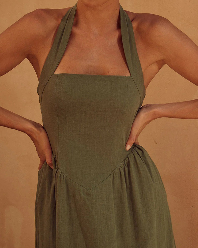 Robe Longue Dos Nu Avec Encolure Dos Nu Et Poches Latérales Pour Femmes | Idéal Pour Été Et Sorties En Extérieur