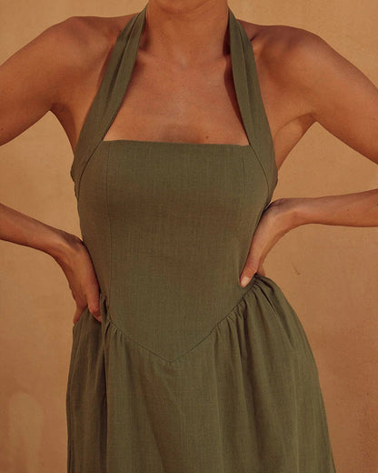 Robe Longue Dos Nu Avec Encolure Dos Nu Et Poches Latérales Pour Femmes | Idéal Pour Été Et Sorties En Extérieur