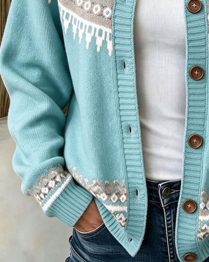 Cardigan boutonné à imprimé jacquard pour femmes