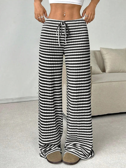 Pantalon Large à Rayures avec Taille Ajustable pour Femme | Idéal pour le Quotidien