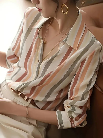 Chemise à Rayures avec Boutons et Manches Longues pour Femme | Idéale pour un Usage Quotidien