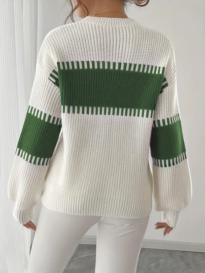 Pull À Rayures Avec Col Rond Pour Femme | Idéal Pour Tenues Décontractées Et Soirées