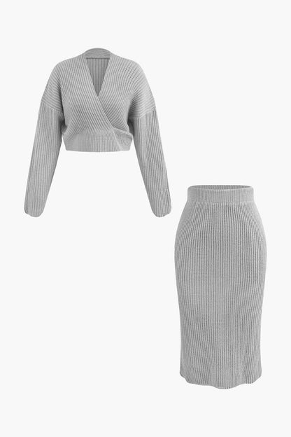 Ensemble Deux Pièces avec Haut Cache-Cœur et Jupe Crayon pour Femme | Idéal pour le Quotidien et les Sorties