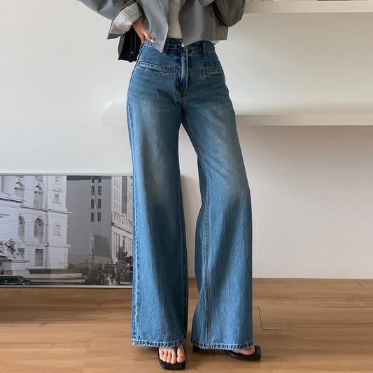 Jean à Jambe Large avec Taille Haute Structurée pour Femme | Idéal pour Tenues Décontractées