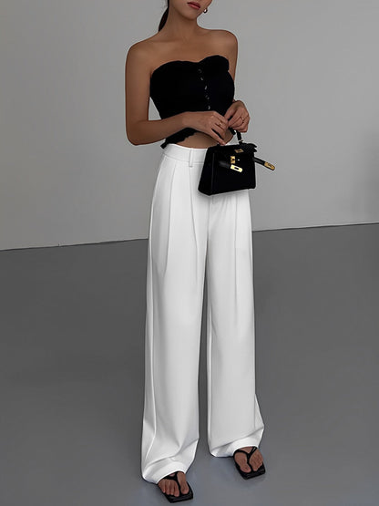Pantalon Large Blanc À Taille Haute Pour Femme | Idéal Pour Bureau Et Sorties Décontractées