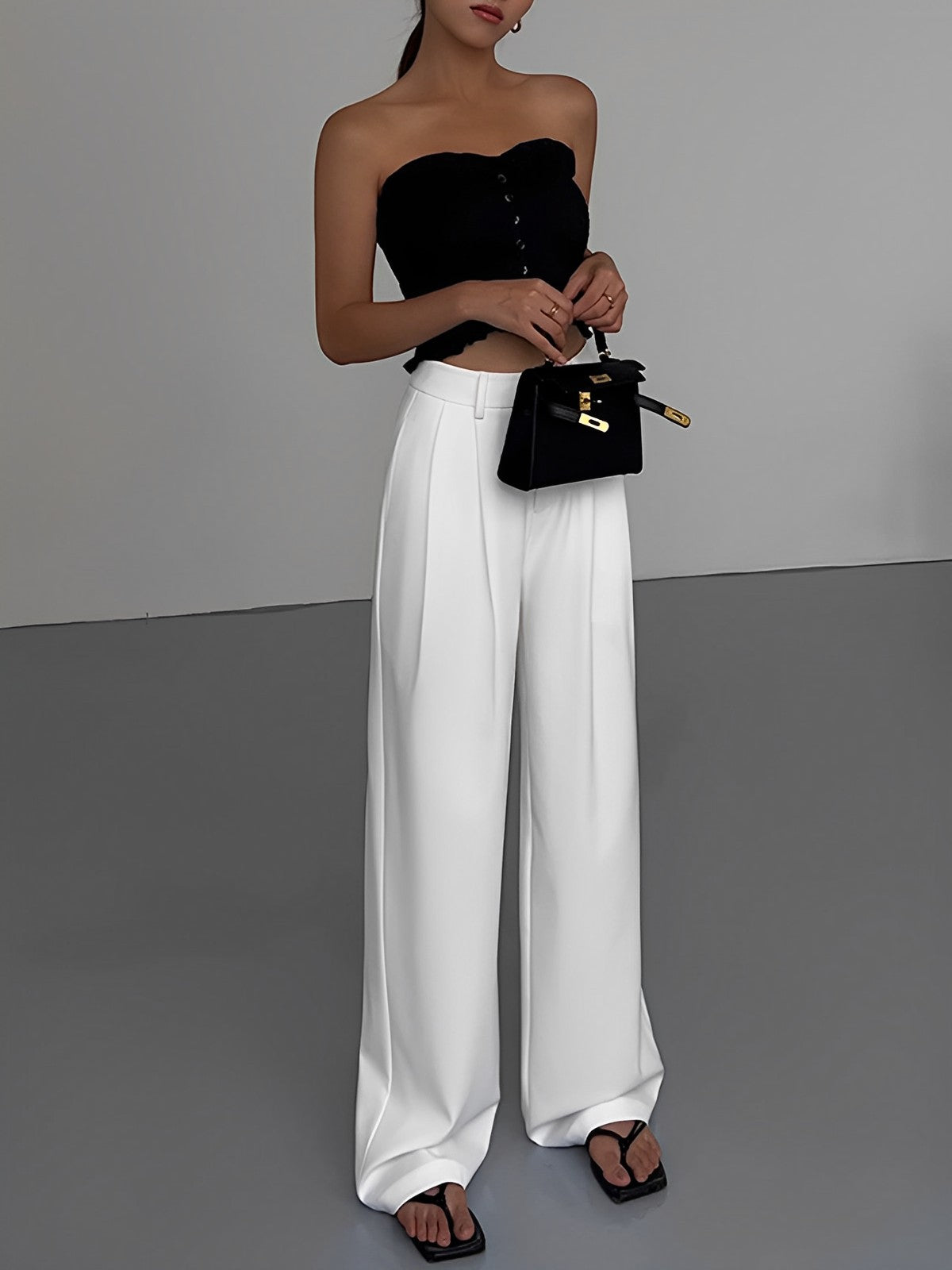 Pantalon Large Blanc À Taille Haute Pour Femme | Idéal Pour Travail Et Usage Quotidien