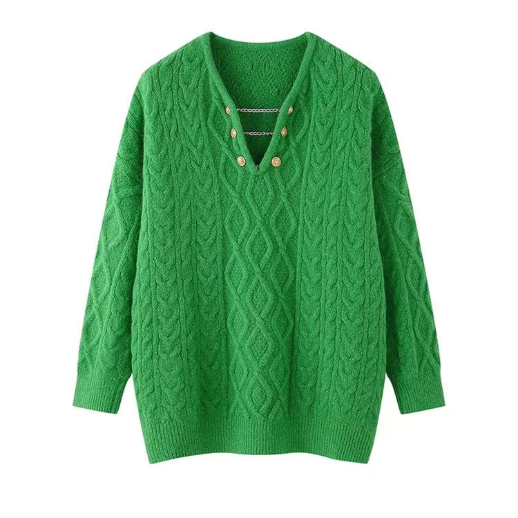 Pull À Manches Longues Avec Maille Torsadée Et Col Boutonné Pour Femmes | Idéal Pour Tenues Quotidiennes