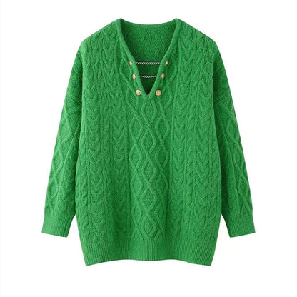 Pull À Manches Longues Avec Maille Torsadée Et Col Boutonné Pour Femmes | Idéal Pour Tenues Quotidiennes