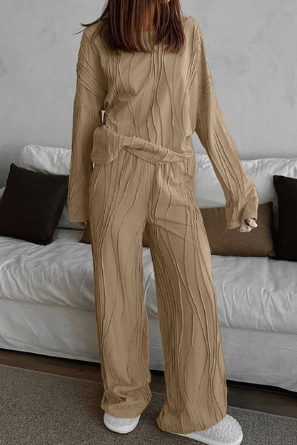 Ensemble Deux Pièces avec Haut à Manches Longues Épaules Tombantes et Pantalon Coordonné pour Femme | Idéal pour un Usage Quotidien