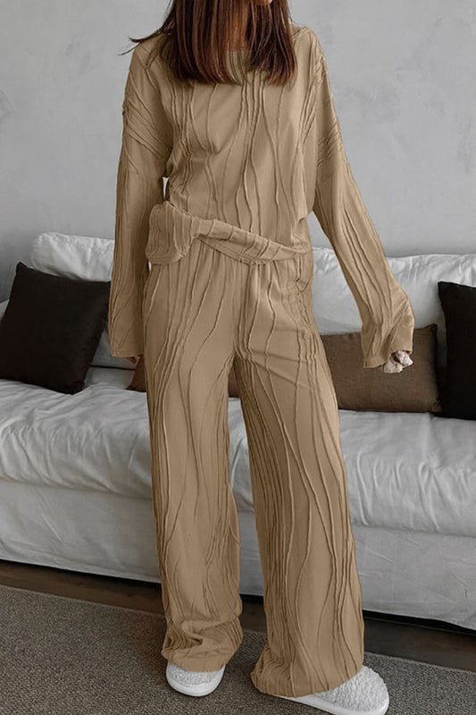 Ensemble Deux Pièces avec Haut à Manches Longues Épaules Tombantes et Pantalon Coordonné pour Femme | Idéal pour un Usage Quotidien