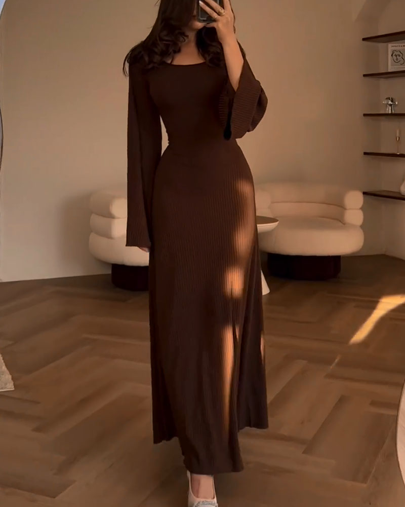 Robe Longue En Maille Avec Manches Longues Et Taille Cintrée Pour Femmes | Adaptée Aux Tenues Quotidiennes
