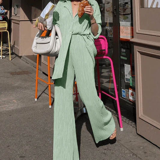 Ensemble Deux Pièces avec Pantalon Drapé pour Femme | Idéal pour Tenues Quotidiennes et de Travail
