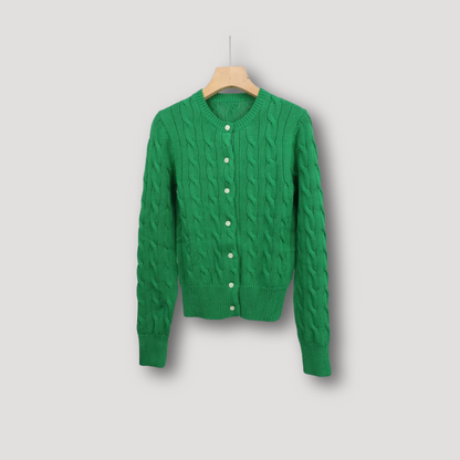 Cardigan à Manches Longues avec Motif Torsadé et Boutons pour Femmes | Idéal pour l’Automne et l’Hiver
