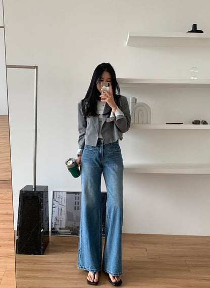 Jean à Jambe Large avec Taille Haute Structurée pour Femme | Idéal pour Tenues Décontractées