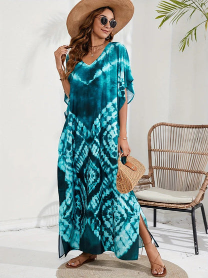 Caftan Long à Coupe Ample avec Imprimé Coloré pour Femme | Idéal pour l'Été