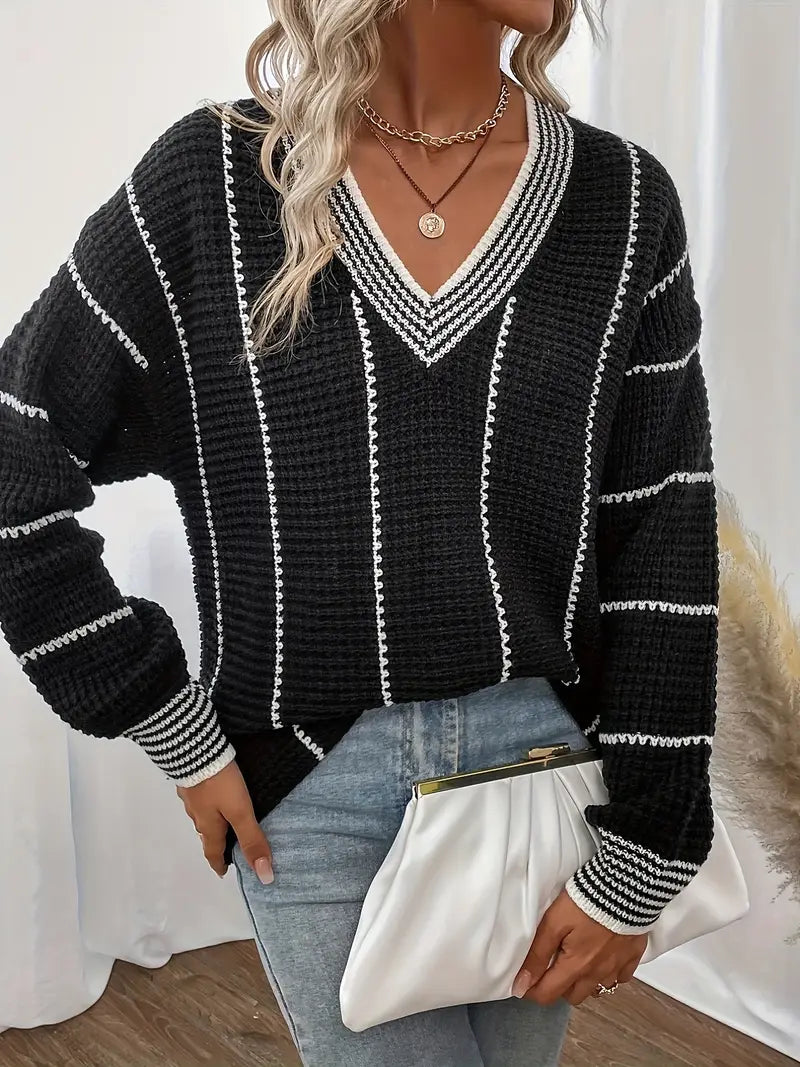 Pull À Rayures Avec Col En V Pour Femme | Idéal Pour Un Usage Quotidien