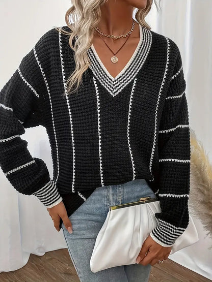 Pull À Rayures Avec Col En V Pour Femme | Idéal Pour Un Usage Quotidien