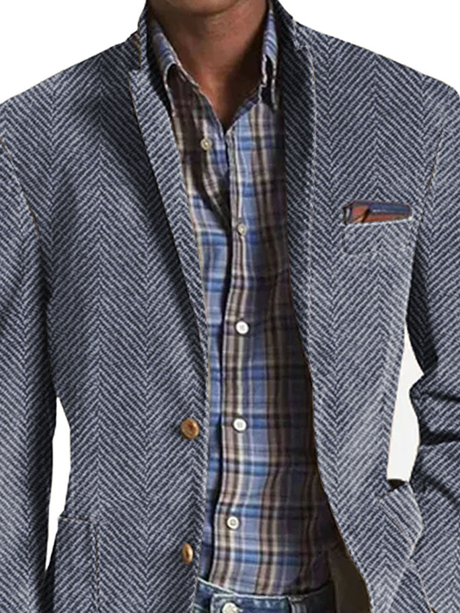 Blazer À Motif Chevron Avec Revers Classique Pour Homme | Idéal Pour Bureau Et Occasions Formelles