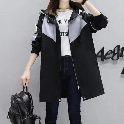 Trench Coat Mi-Long Avec Capuche Et Fermeture Zippée Pour Femmes | Idéal Pour Le Printemps Et L’Automne
