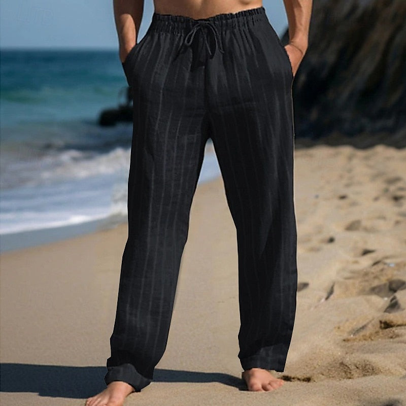 Pantalon À Taille Élastique Avec Cordon De Serrage Et Rayures Verticales Pour Homme | Idéal Pour Usage Quotidien Et Loisirs
