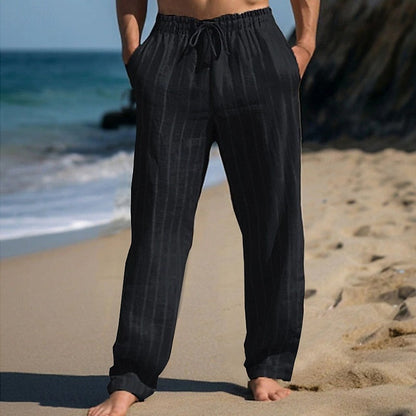 Pantalon À Taille Élastique Avec Cordon De Serrage Et Rayures Verticales Pour Homme | Idéal Pour Usage Quotidien Et Loisirs