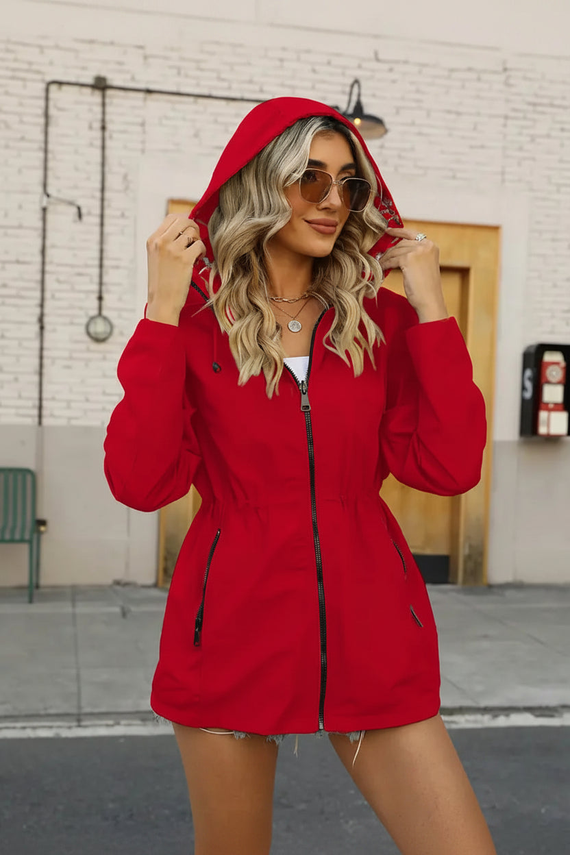Veste Légère À Capuche Avec Taille Ajustable Pour Femme | Idéale Pour La Mi-Saison Et Les Sorties Quotidiennes