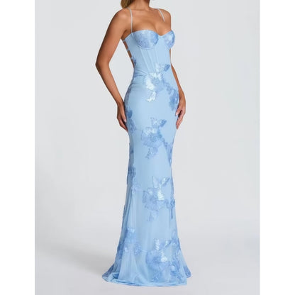 Robe longue bustier à motifs fleuris pour femmes