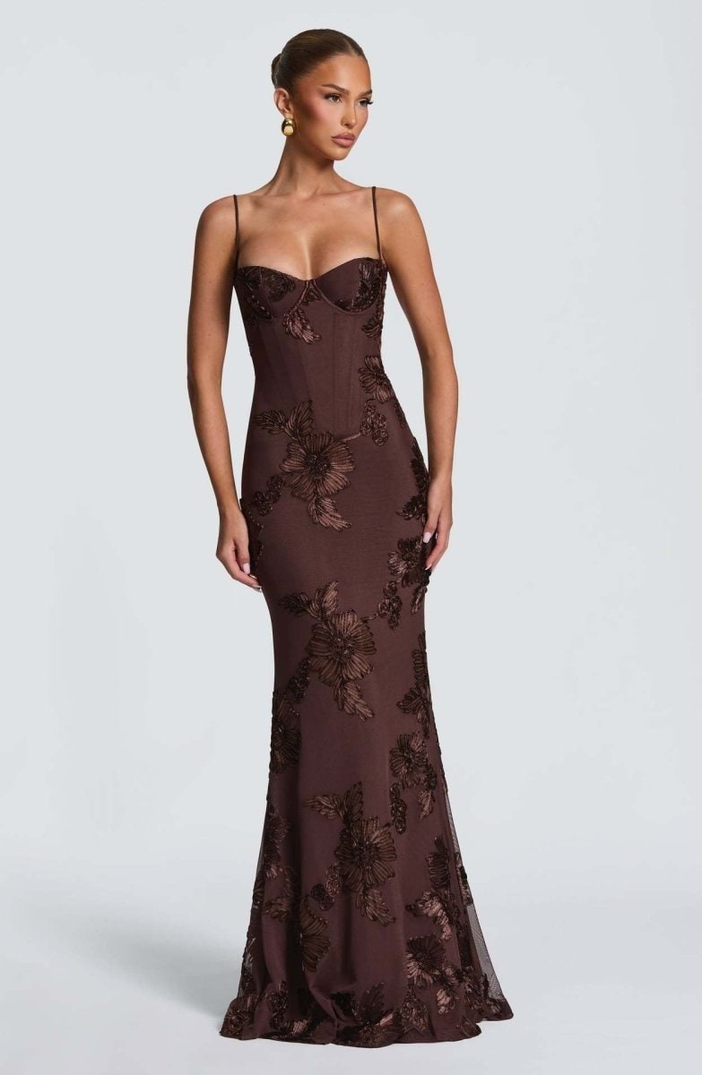 Robe longue bustier à motifs fleuris pour femmes