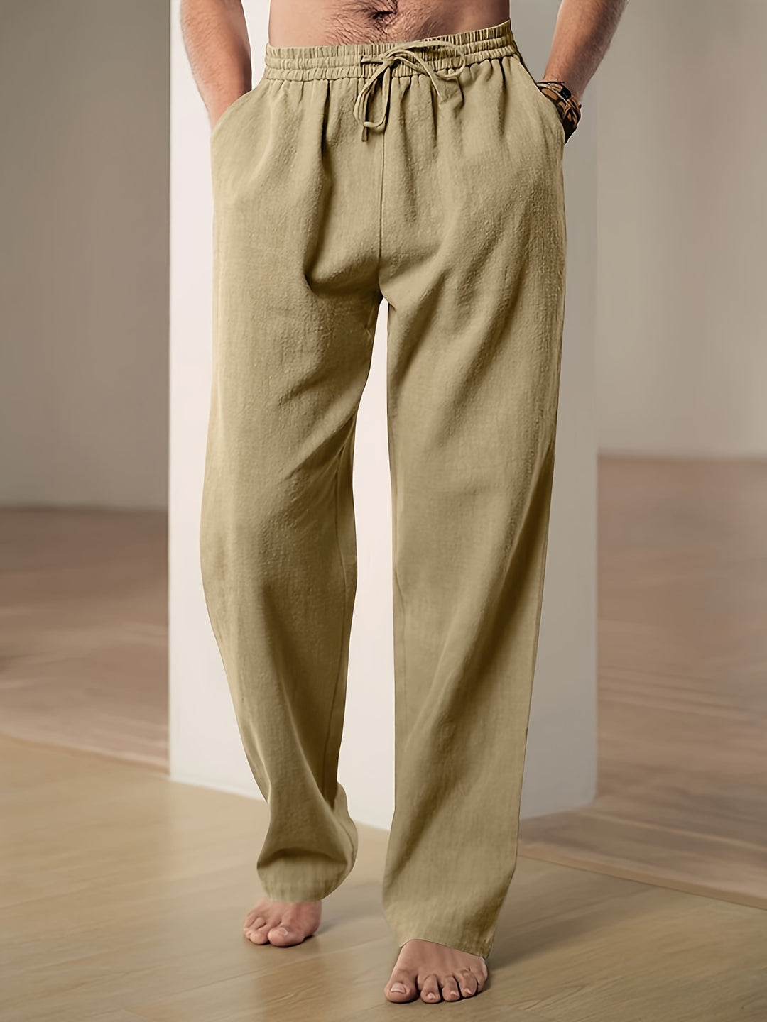 Pantalon Décontracté Avec Coupe Droite Et Taille Élastique Pour Homme | Idéal Pour Vacances Et Loisirs