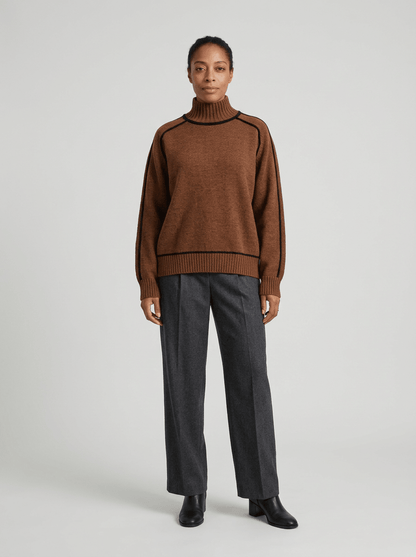 Pull col roulé à liserés contrastants pour femmes | Idéal pour l’automne et l’hiver