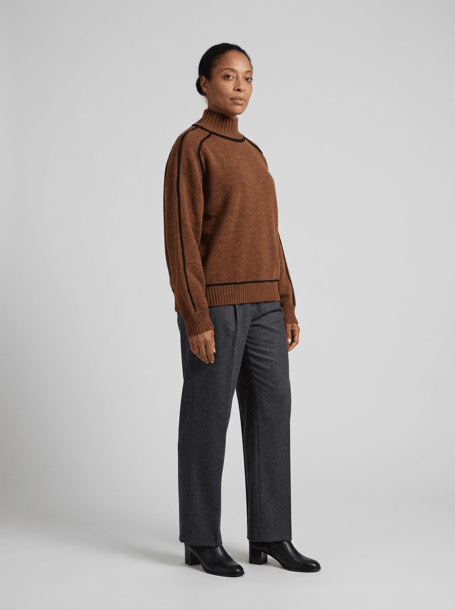 Pull col roulé à liserés contrastants pour femmes | Idéal pour l’automne et l’hiver
