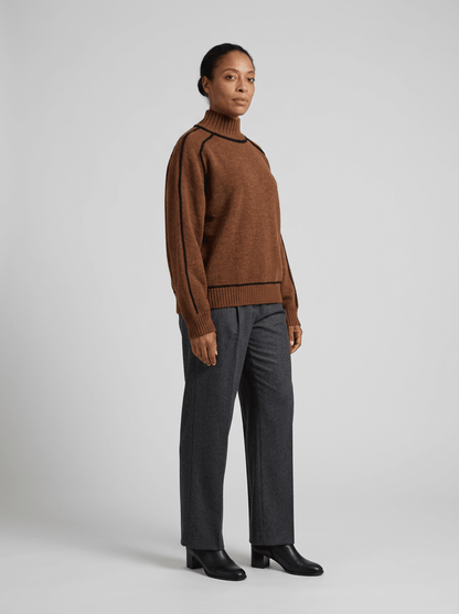 Pull col roulé à liserés contrastants pour femmes | Idéal pour l’automne et l’hiver