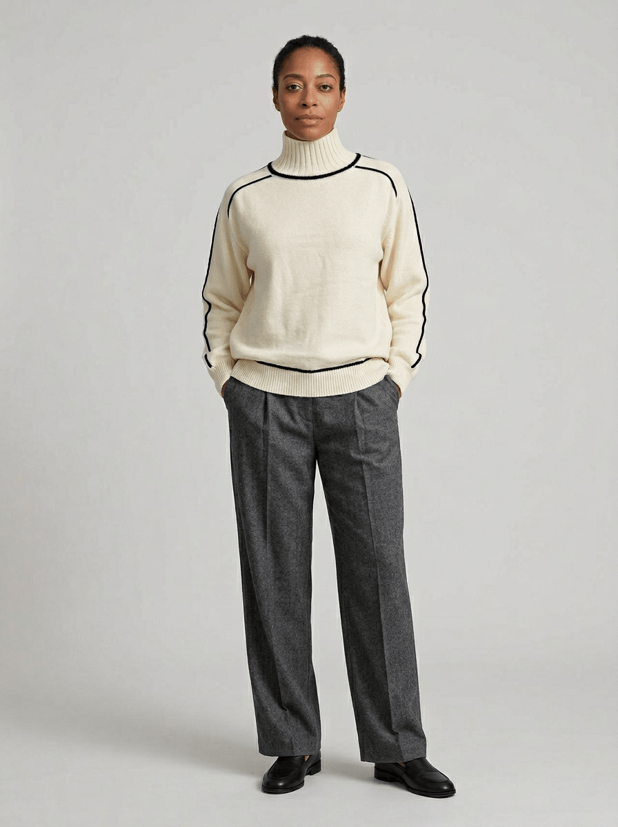 Pull col roulé à liserés contrastants pour femmes | Idéal pour l’automne et l’hiver