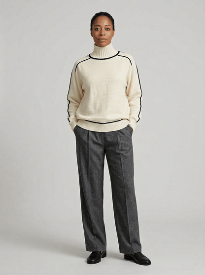 Pull col roulé à liserés contrastants pour femmes | Idéal pour l’automne et l’hiver