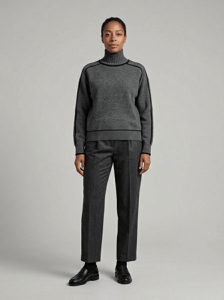 Pull col roulé à liserés contrastants pour femmes | Idéal pour l’automne et l’hiver